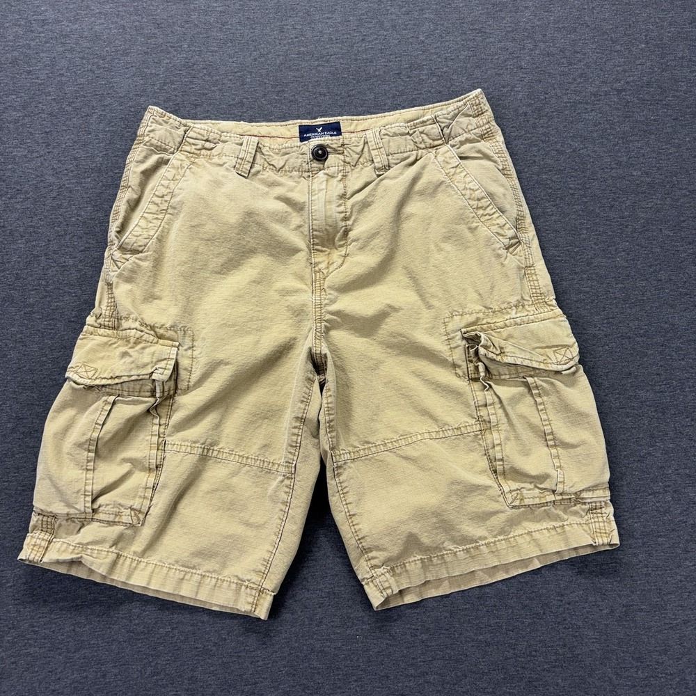 American Eagle Cargo Shorts Mens 32 Beige Longboard Ripstop Loose Baggy Y2K